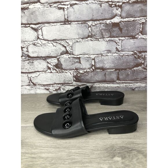 ASTARA Sahara Black Onyx Leather Handmade Slides Heel Sandals Women’s 8M US/39EU - Picture 10 of 16